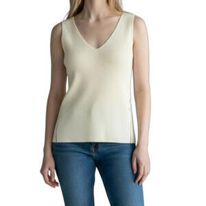 & Other Stories Atelier Women’s Ribbed Knit Ivory V-Neck Tank Top Small Shirt